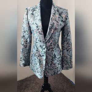Alice + Olivia Macey Fitted Blazer in blue | Floral Patterned | excellent cond.